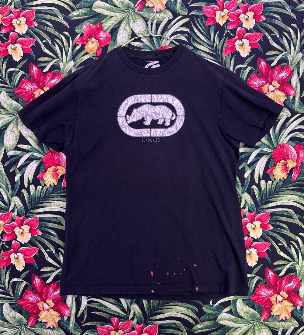 Ecko Unltd Camo Rhino Design Black Tshirt Size Large